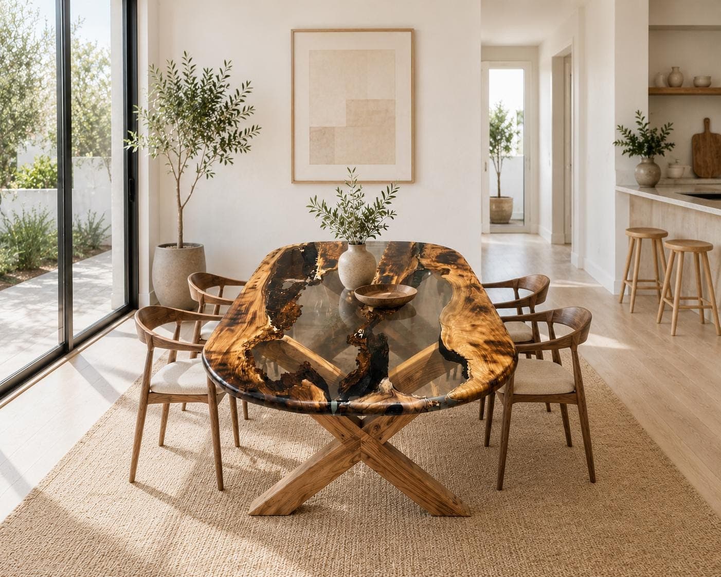 Handmade Walnut Live Edge Epoxy Dining Table: Custom Centerpiece Furniture