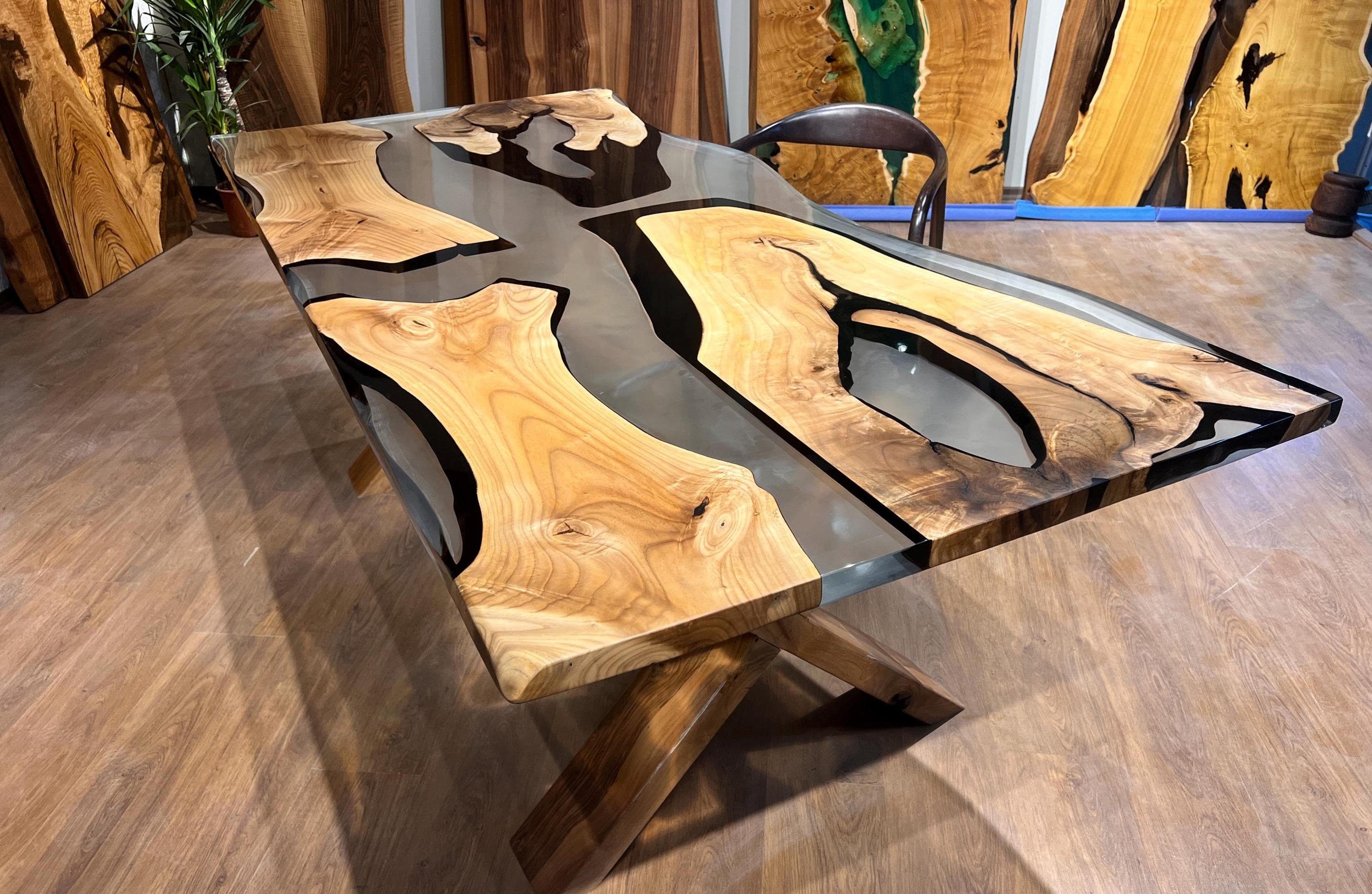 Handmade Live Edge Walnut Epoxy Resin Dining Table: Modern Office Table (104x39)