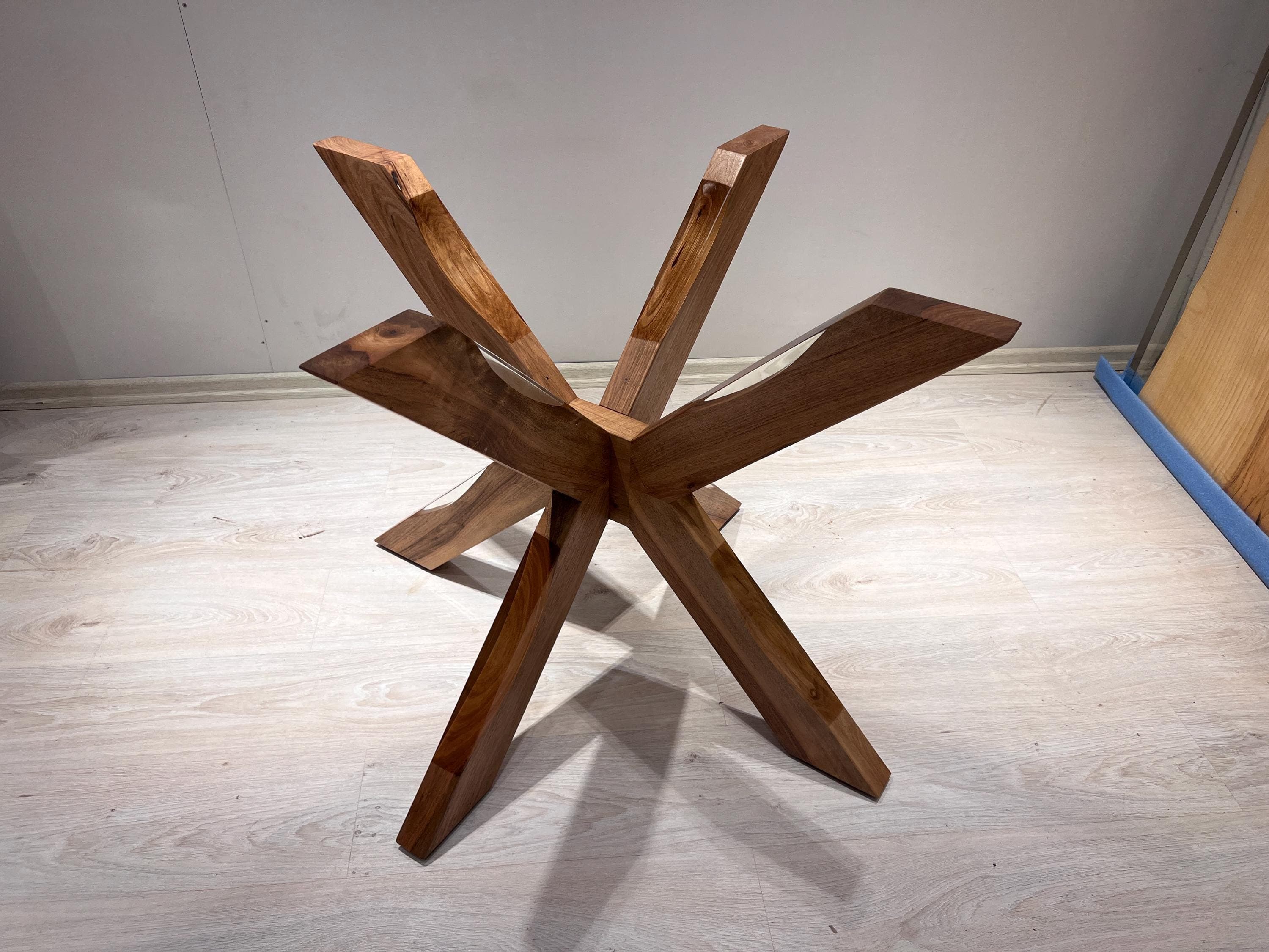 Modern Handmade Wood Starburst Table Base | Rustic Epoxy Round Table Leg | Coffee Table Base