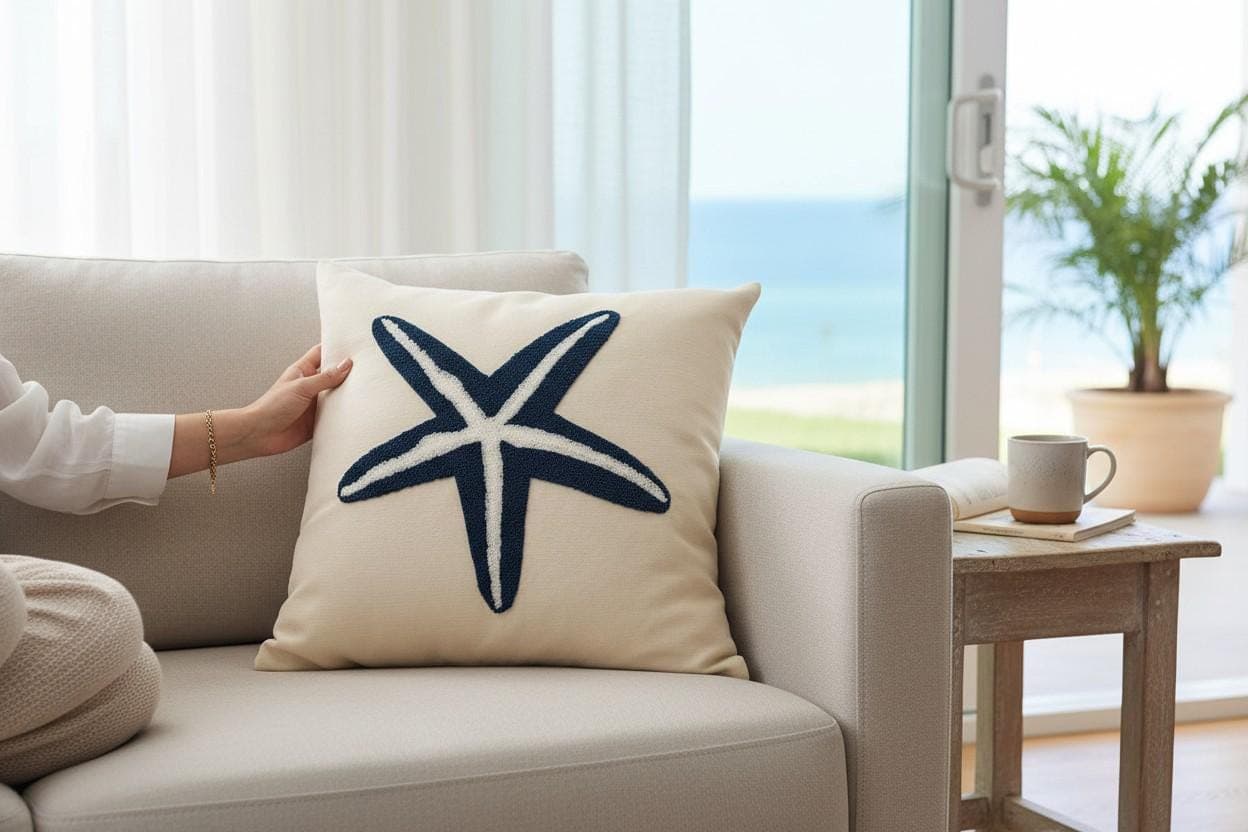 Navy Starfish Pillow Cover | Coastal Haven Home Decor | Nautical Pillow Covers & Beach-Inspired Accents