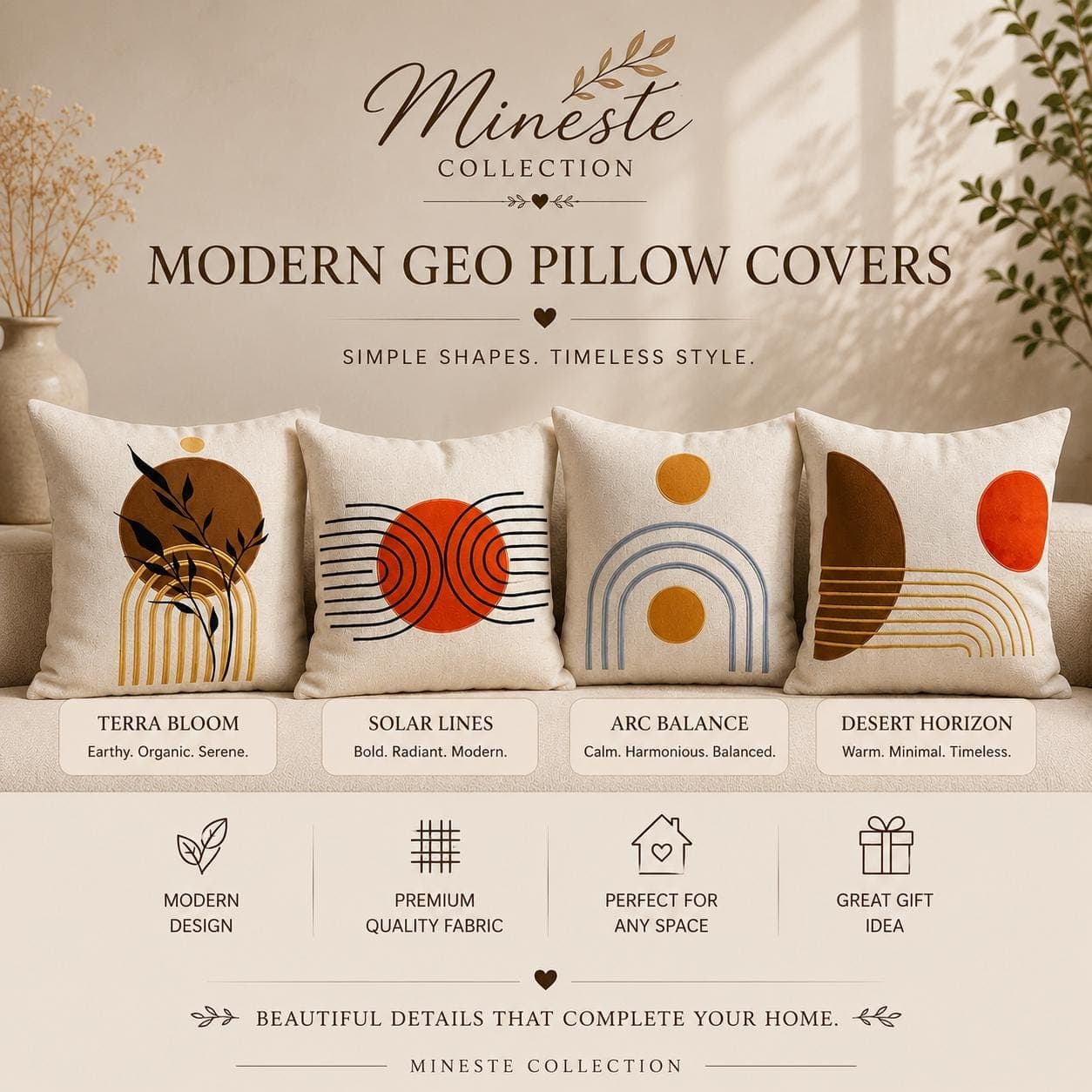 Modern Geometric Pillow Cover, Neutral Abstract Throw Pillow, Minimalist Cushion Cover, Boho Living Room Decor, Scandinavian Home Accent