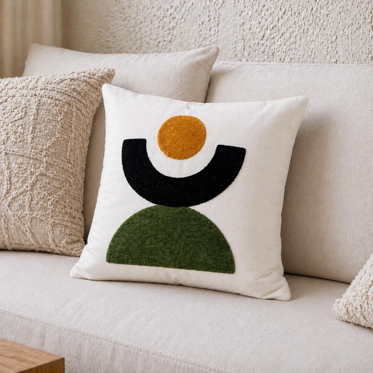 Minimalist Abstract Pillow Cover | Modern Geometric Sun & Arch Cushion | Neutral Boho Accent Pillow