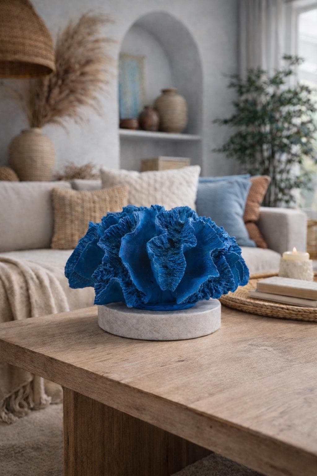 Handmade Blue Abstract Flower Sculpture | Modern Art Decor | Statement Home Accent