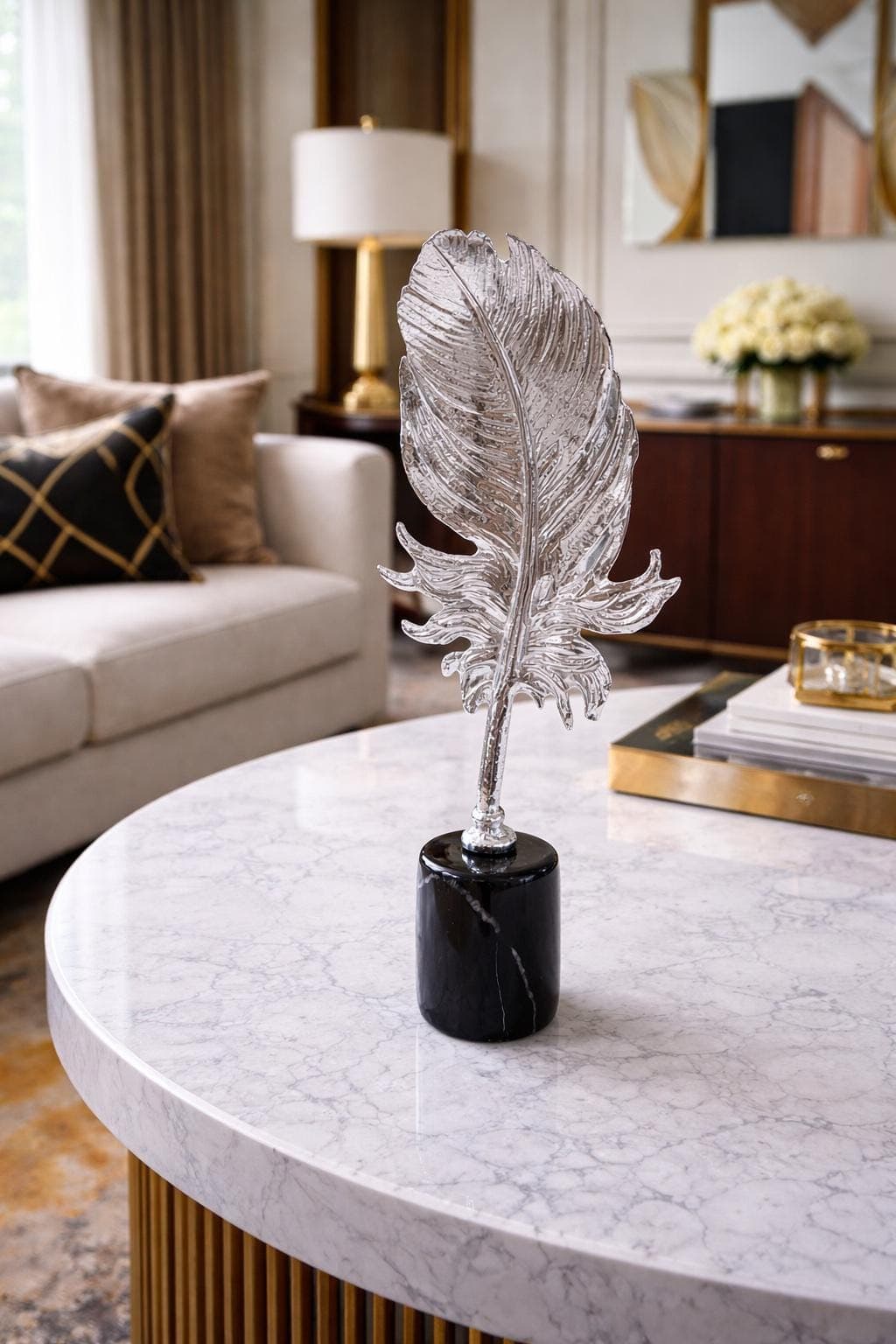 Metallic Leaf-Inspired Sculpture | Contemporary Interior Decor | Refined Tabletop Accent