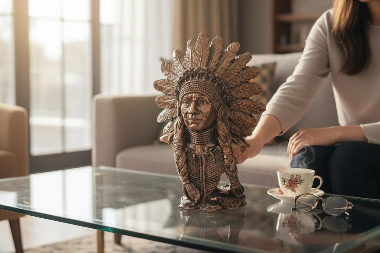 Native Chief Figurine | Antique Bronze Finish | Statement Tribal Home Decor