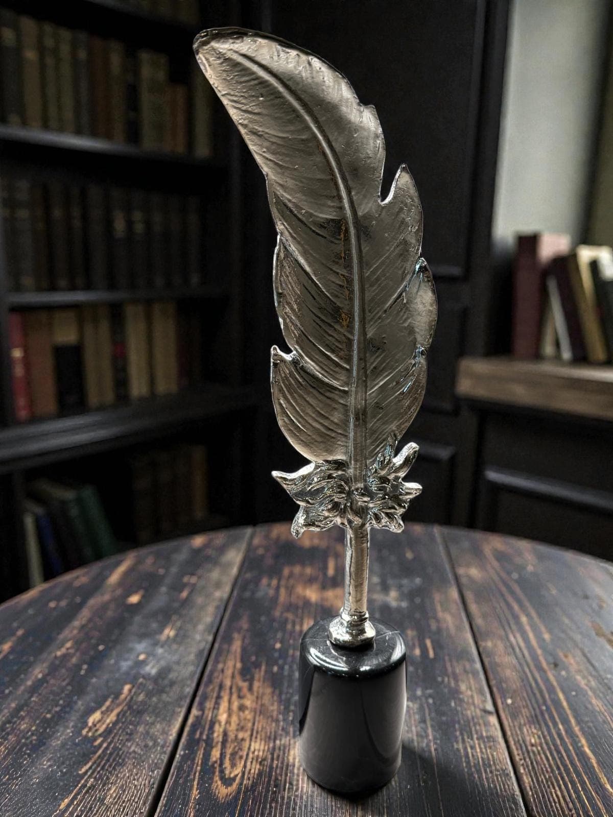 Silver Feather Sculpture | Modern Art Decor | Elegant Home Accent