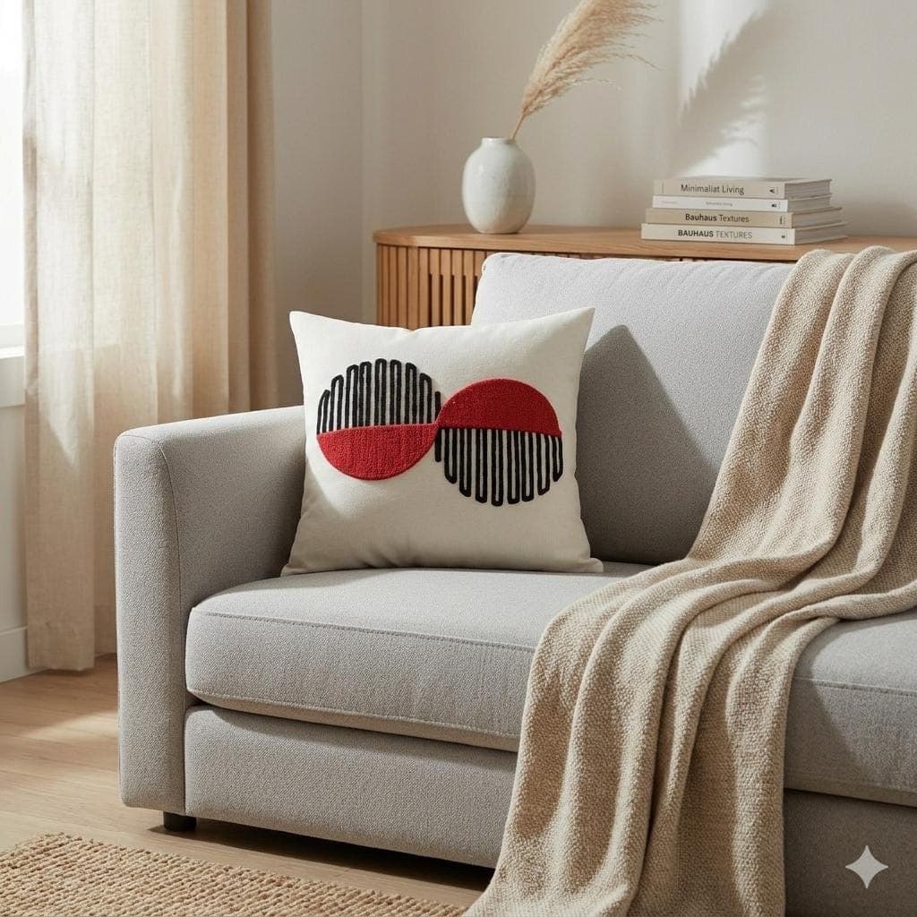 Modern Geometric Pillow Cover, Red Black Abstract Bauhaus Cushion, 16x16 Home Decor