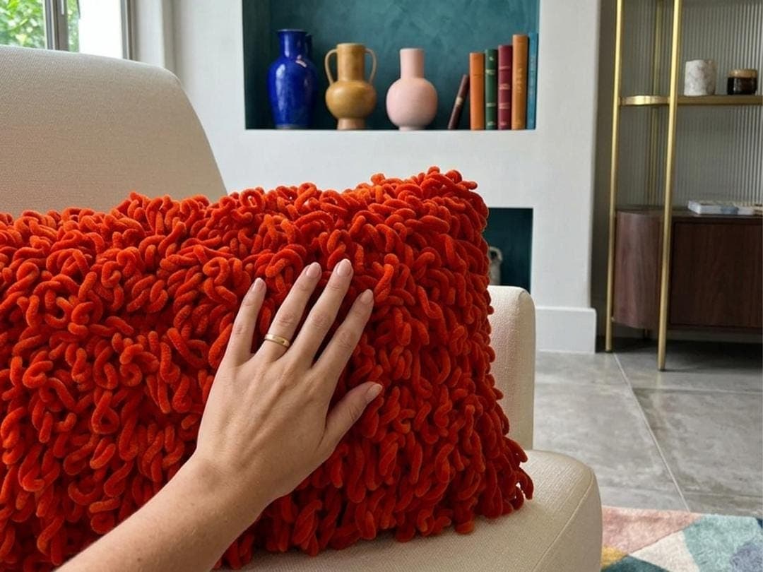 Handwoven Red Loop Textured Throw Pillow • Modern Accent Cushion • Cozy Minimal Home Decor
