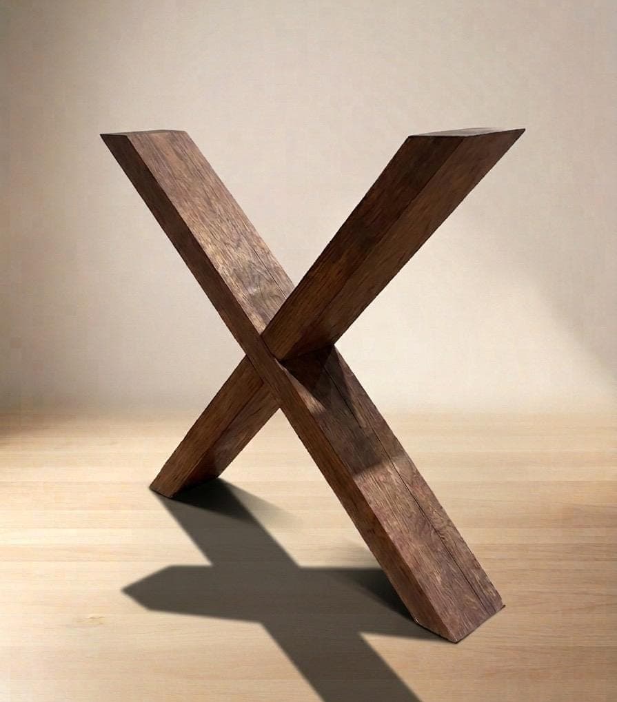 Solid Oak X Table Legs, Handmade Modern Farmhouse Dining Base, Set of 2