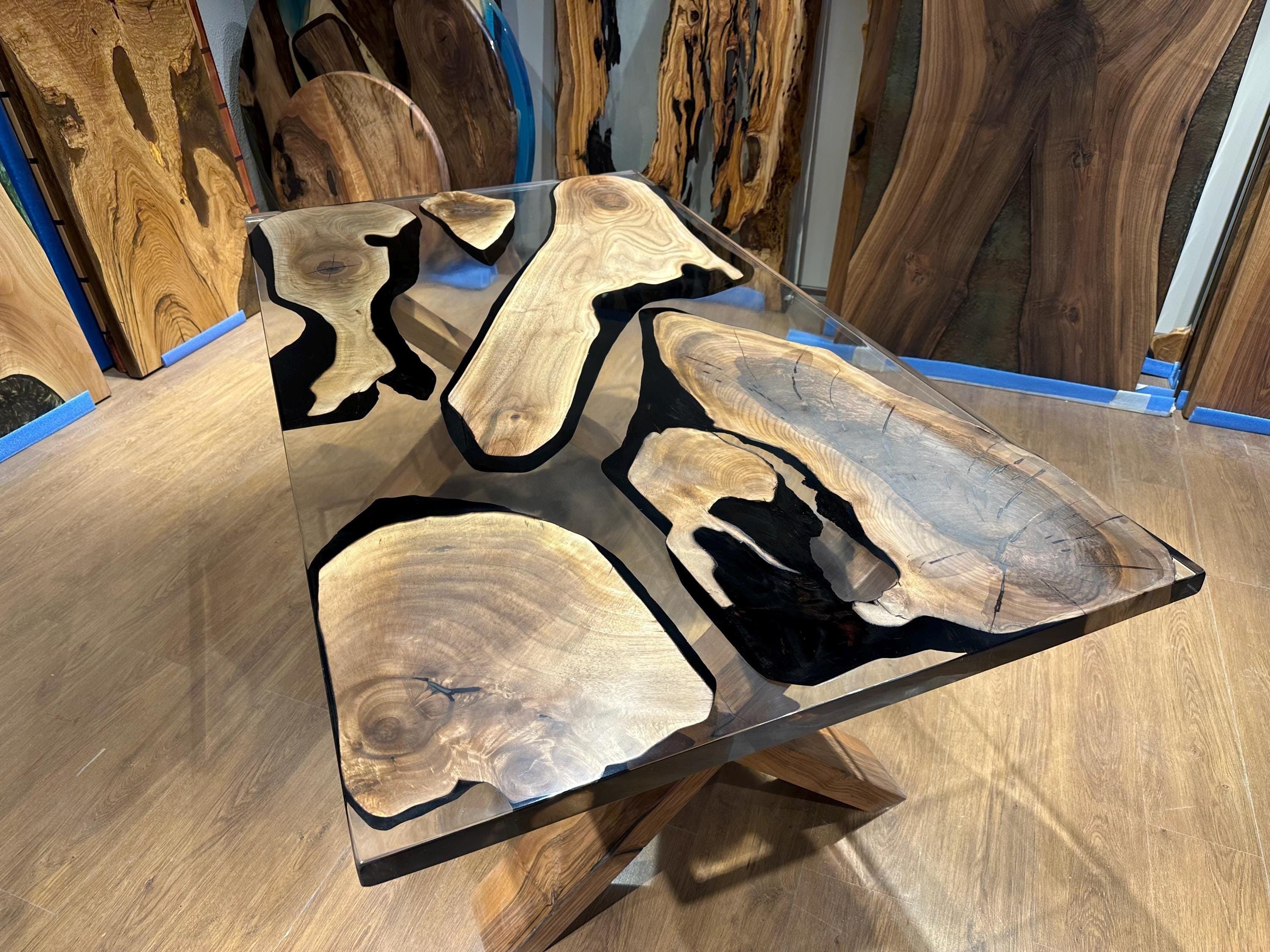 Custom Live Edge Resin Table: Handmade Walnut Dining Table