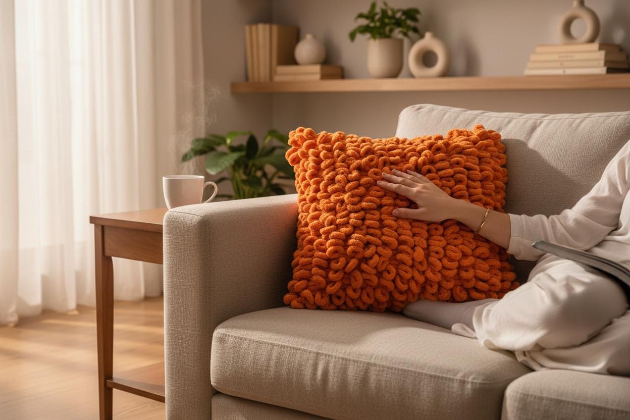 Handwoven Orange Loop Textured Throw Pillow • Modern Accent Cushion • Cozy Minimal Home Decor