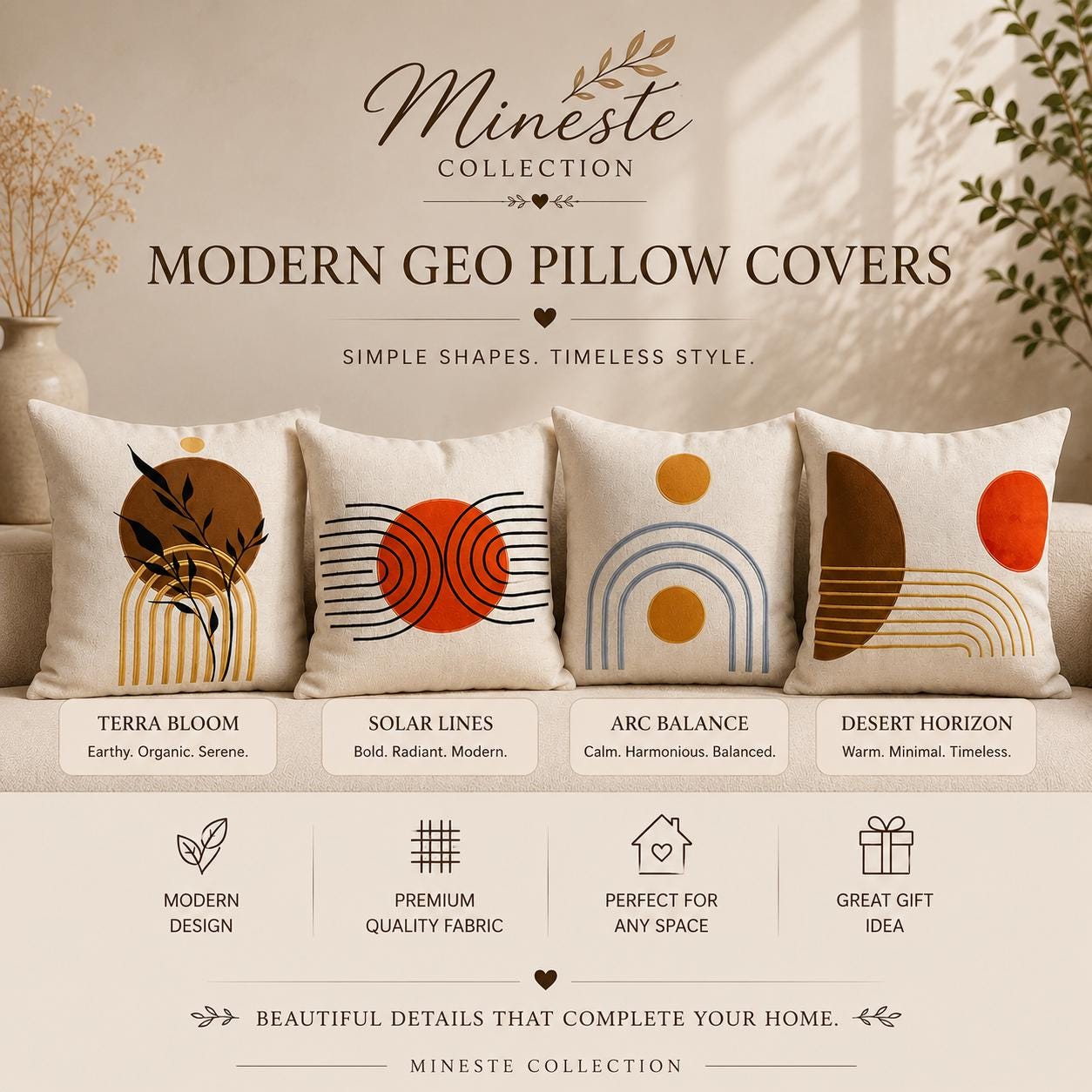 Modern Geometric Pillow Cover, Neutral Abstract Throw Pillow, Minimalist Cushion Cover, Boho Living Room Decor, Scandinavian Home Accent