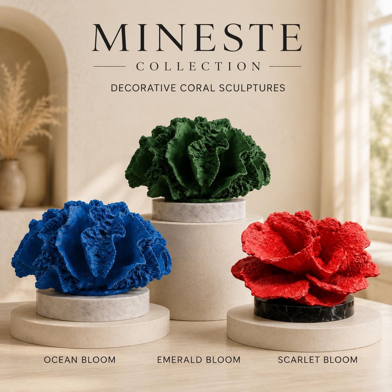 Decorative Coral Sculptures | Colorful Modern Home Decor | Statement Home Accent | Ocean Bloom, Emerald Bloom & Scarlet Bloom