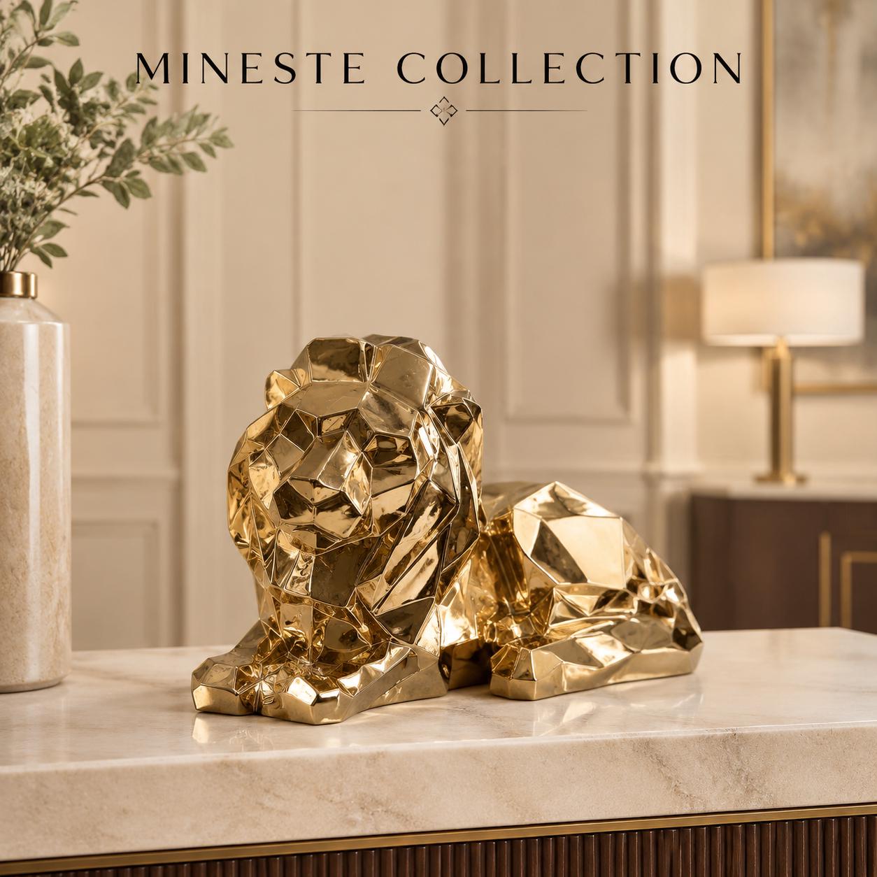 Gold Geometric Lion Sculpture | Modern Art Decor | Luxury Home Accent