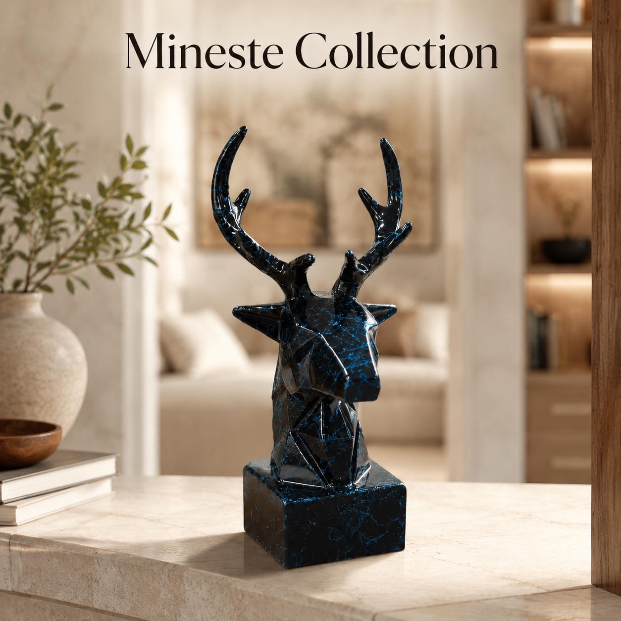 Geometric Deer Head Sculpture | Black & Blue Modern Decor | Statement Home Accent