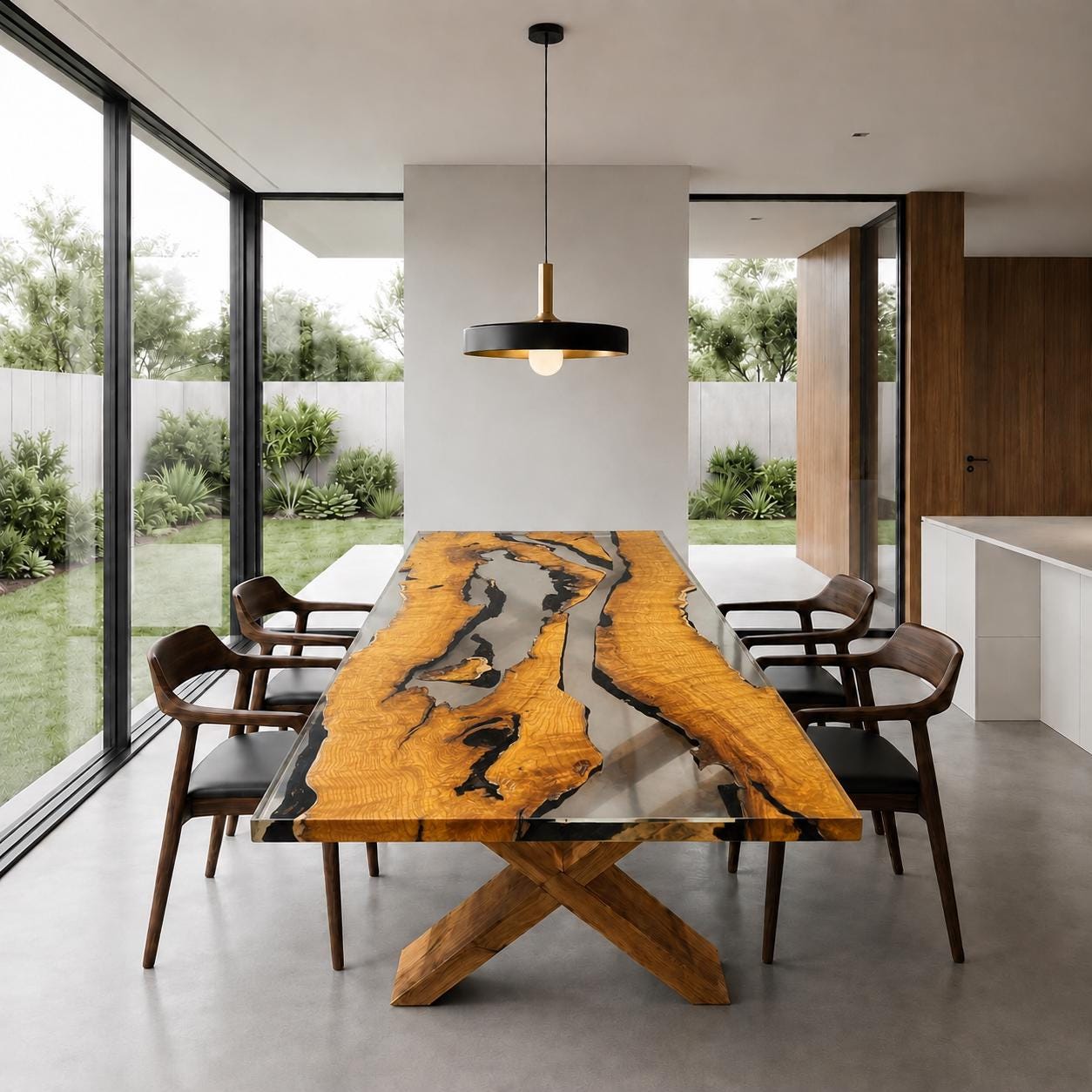 Custom Epoxy Dining Table, Live Edge Wood and Clear Resin Table, Handmade River Table with Wooden Base, Made to Order